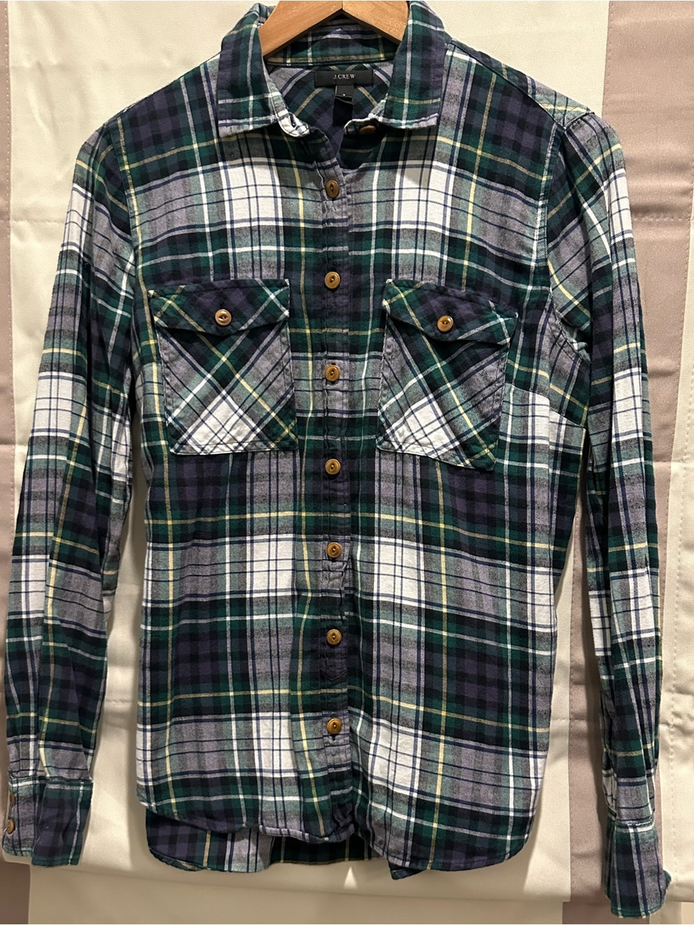 J. Crew Green and Navy Plaid Button-Down Shirt